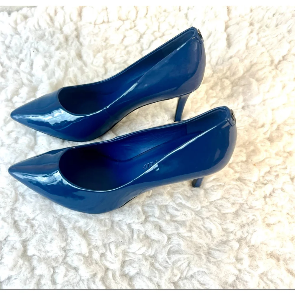 Karl Lagerfeld Paris Royale Anthracite Faux Patent Leather Heels Women size 8M